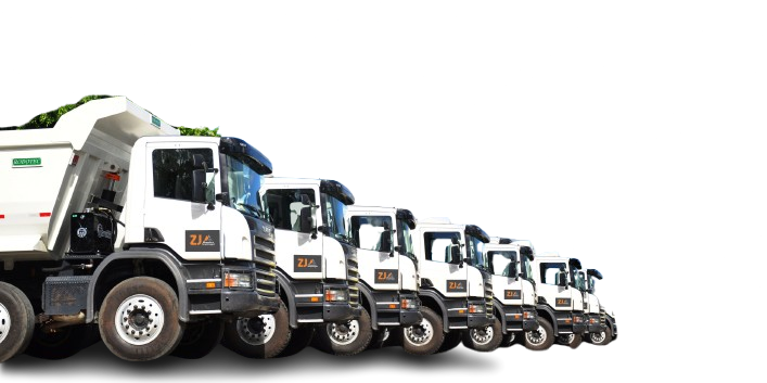 Frota JR Logística com caçambas truck e carretas abertas